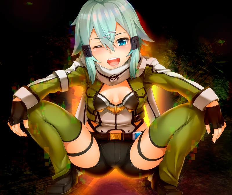 blue hair, spread legs, sitting, anime girls, anime, cyan hair