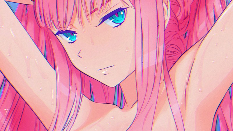 anime, anime girls, artwork, simple, simple background, DubstepGutter, digital, digital art, pink, Zero, Zero Two (Darling in the FranXX), Code:002, Darling in the FranXX