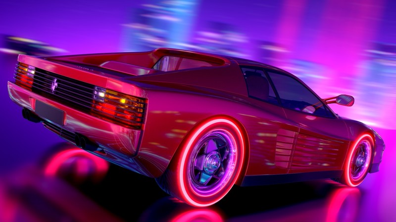 Synthpop, vehicle, car, Ferrari, Ferrari Testarossa, Ferrari Testarossa 512 TR, colored wheels