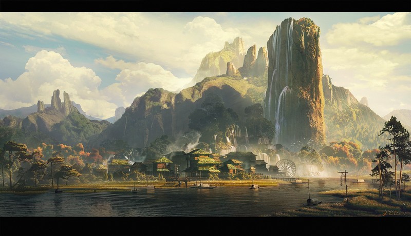 landscape, Asia, artwork, concept art, fantasy art