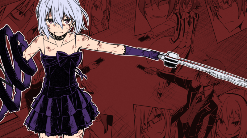 Not Lives, Karasuma Wataru, Amamiya Kyouka, short hair, minidress, sword, anime, manga, anime girls, white hair, red background