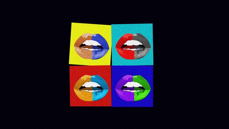 lips, Photoshop, colorful, minimalism, simple background, collage, dark background, pop art, black background, blue, cyan, red, yellow