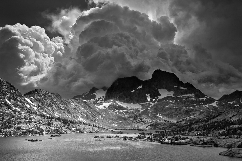 mountains, clouds, monochrome, nature, landscape, water, rock