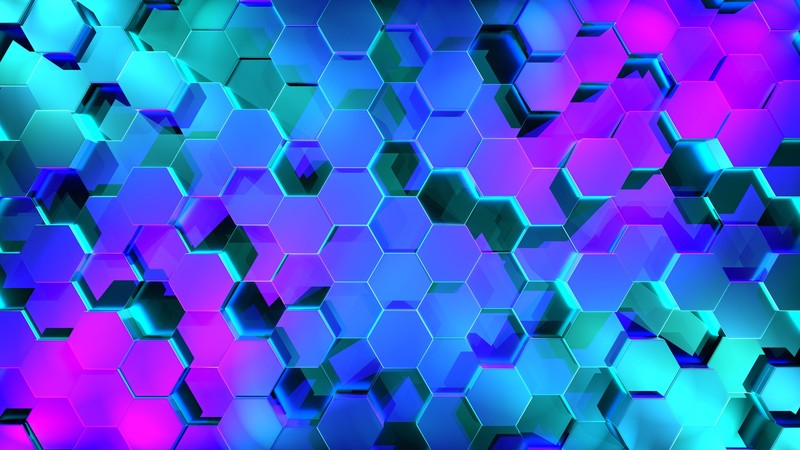 abstract, 3D, hexagon, digital art, geometry, neon, cyan, blue