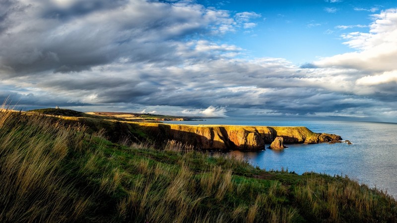 Stonehaven, Scotland, clouds, cliff, landscape, nature, sky
