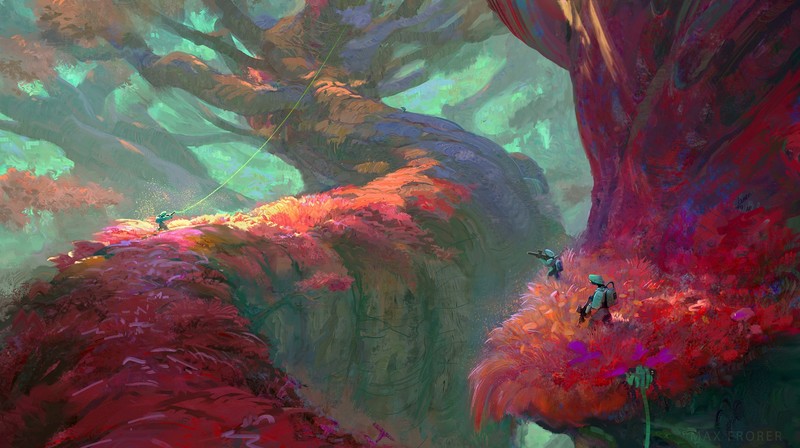 Max Frorer, artwork, digital art, 2D, forest, trees, fantasy art, environment