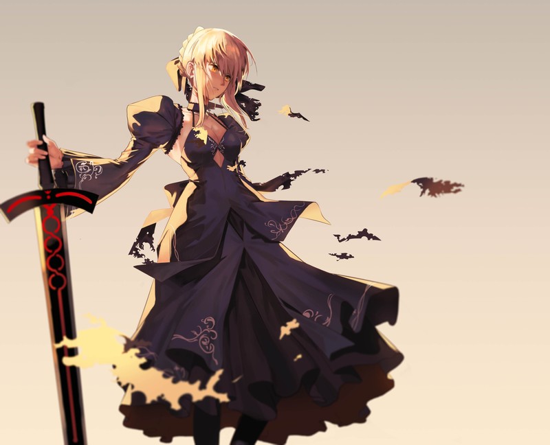 Fate Series, Fate/Stay Night, anime girls, Saber Alter, Arturia Pendragon, blond hair, black dress, fantasy girl