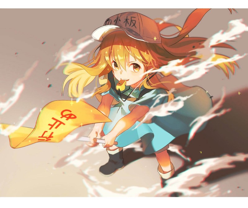 Hataraku Saibou, anime girls, Platelet-chan, loli, blond hair, hat, anime
