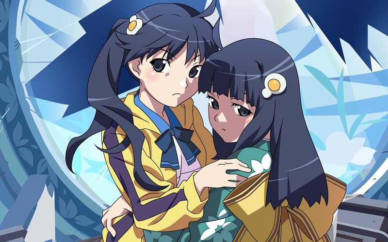 anime, anime girls, white skin, Monogatari Series, fan art, Araragi Karen, Araragi Tsukihi, black hair, black eyes, yukata, sisters