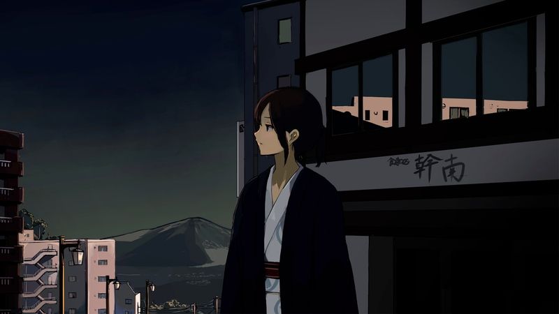 anime, manga, anime girls, schoolgirl, short hair, brunette, kimono, yukata, Japan