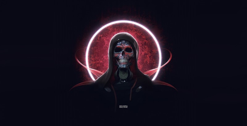 skull, dark, artwork, Michael Michera, red, circle, black background
