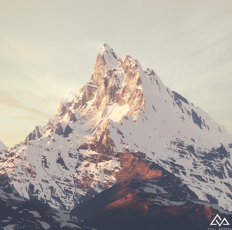 artwork, digital, mountains, Paul Sireau, nature, landscape, snow