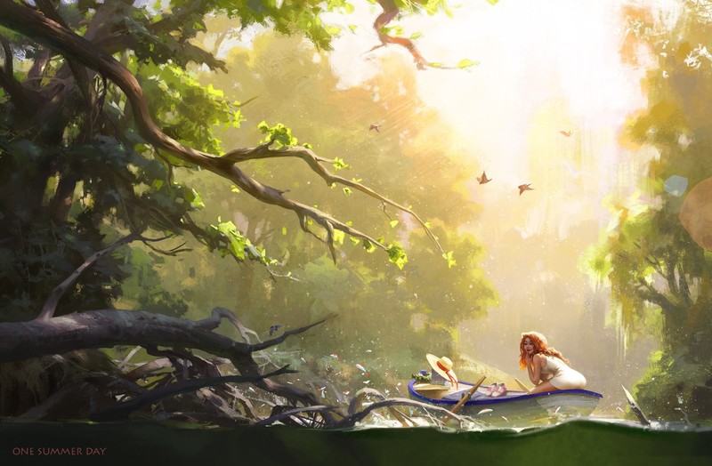 artwork, summer, nature, women, painting