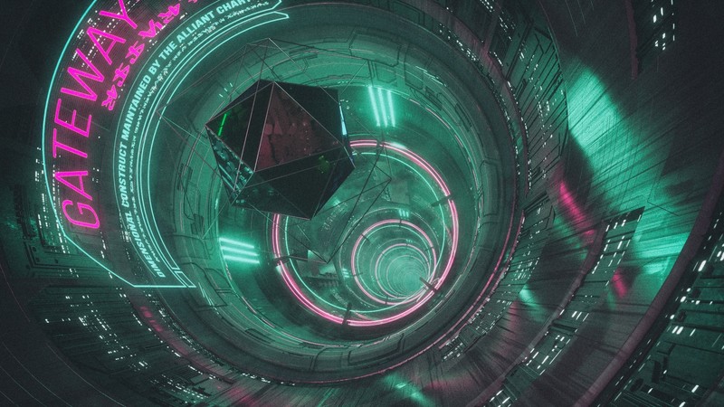 futuristic, synthwave, artwork, science fiction, David Legnon, icosahedron, cyberpunk
