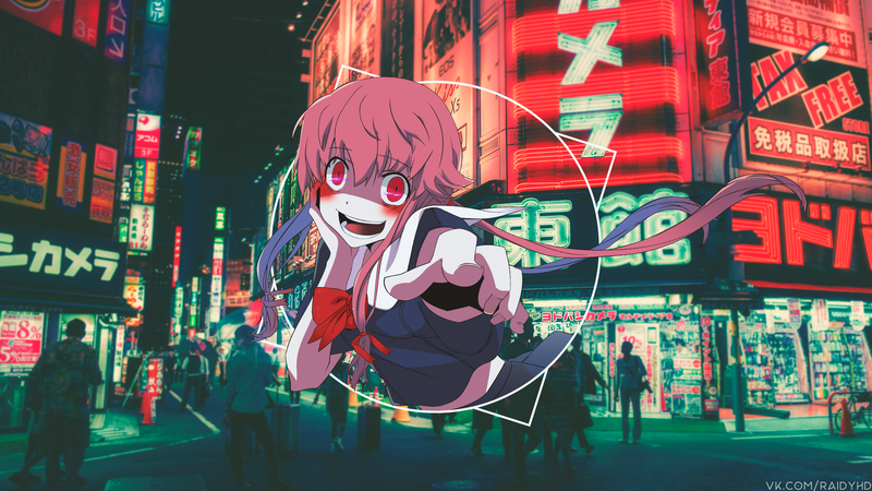 anime girls, anime, picture-in-picture, Gasai Yuno, Mirai Nikki