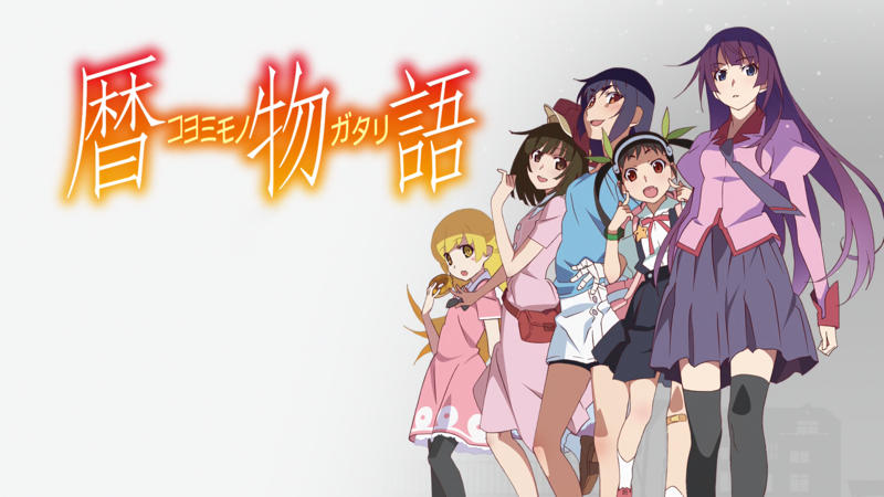 anime, anime girls, simple, simple background, white, white skin, Monogatari Series, Oshino Shinobu, Sengoku Nadeko, Hachikuji Mayoi, Senjougahara Hitagi, Kanbaru Suruga