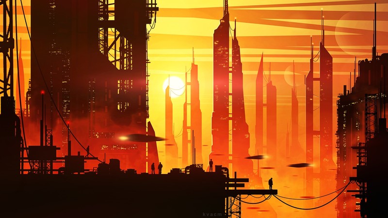 digital art, futuristic city, artwork, science fiction, fan art, fantasy art, Kvacm