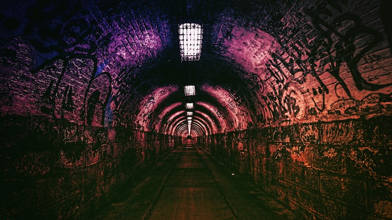 tunnel, underground, architecture, lights, photography