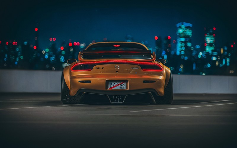 Mazda RX-7, car, Khyzyl Saleem, night, vehicle, Mazda, Mazda RX-7 FD, rear view