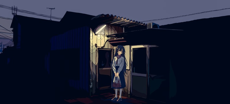 焦茶, anime girls, night