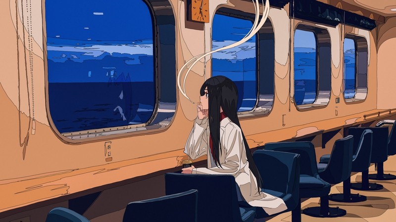 焦茶, anime girls, smoking, water, coffee cup