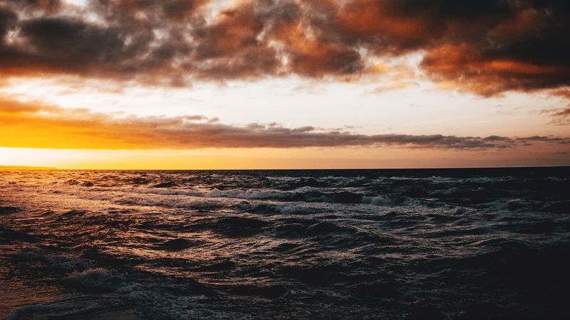 sea, waves, sunset, beach, coast, 4k