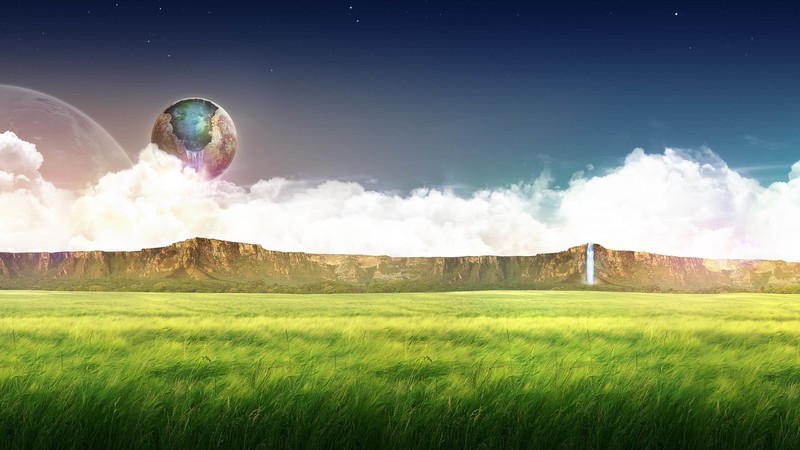 abstract, nature, digital art, sky, grass, landscape