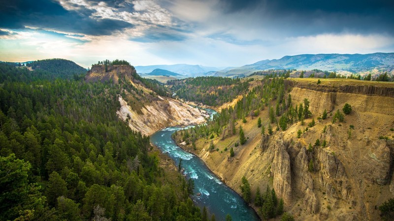 water, nature, canyon, river, Yellowstone National Park, overcast, landscape, Wyoming