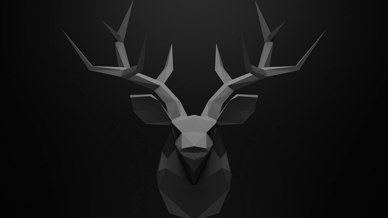 black, gray, digital art, monochrome, deer, artwork