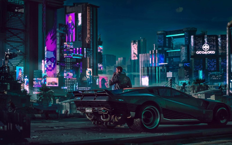 digital art, futuristic city, car, artwork, fantasy art, fan art, night, illustration, Cyberpunk 2077