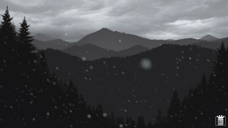 mountains, forest, trees, snow, vector, art, 4k