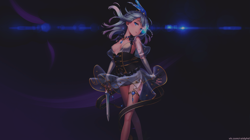 anime girls, anime, picture-in-picture, legs, skinny, weapon, dagger, knife, small boobs, cleavage, blue eyes