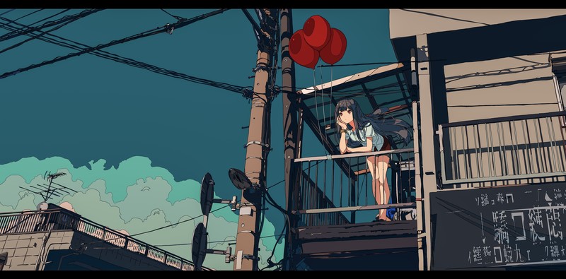 焦茶, anime girls, balloon, long hair, moescape