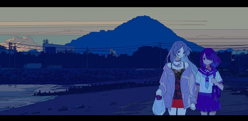 焦茶, anime girls, mountain top, beach