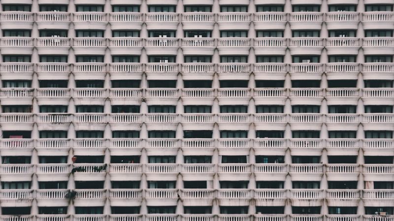 building, architecture, facade, balconies, pattern, 4k