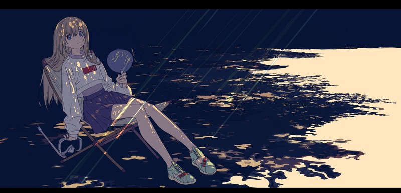 焦茶, anime girls, sitting