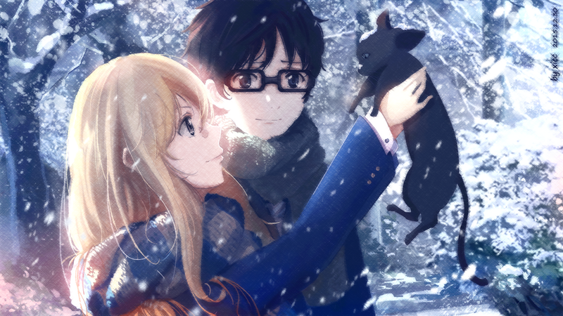 anime, winter, cats, Shigatsu wa Kimi no Uso