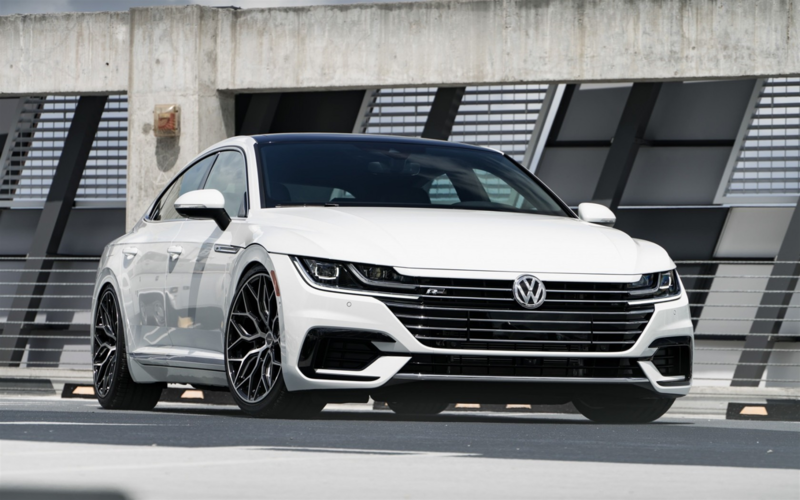 vehicle, white cars, car, Volkswagen, Sedan, Volkswagen Arteon, front angle view, car park