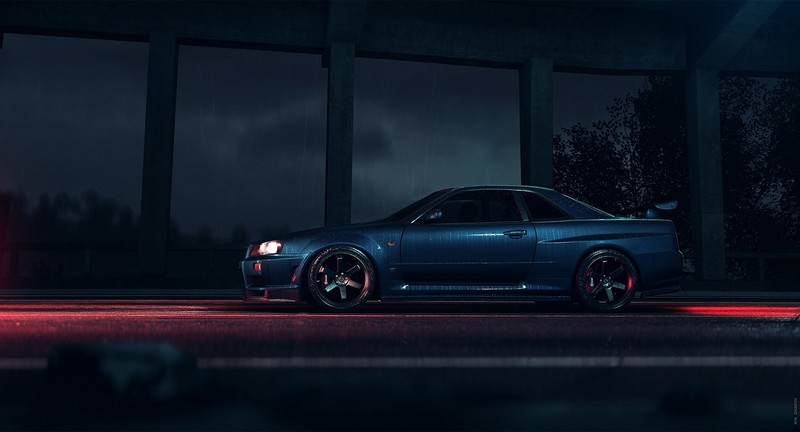 dark, car, vehicle, Nissan, Nissan Skyline, Nissan Skyline GT-R R34