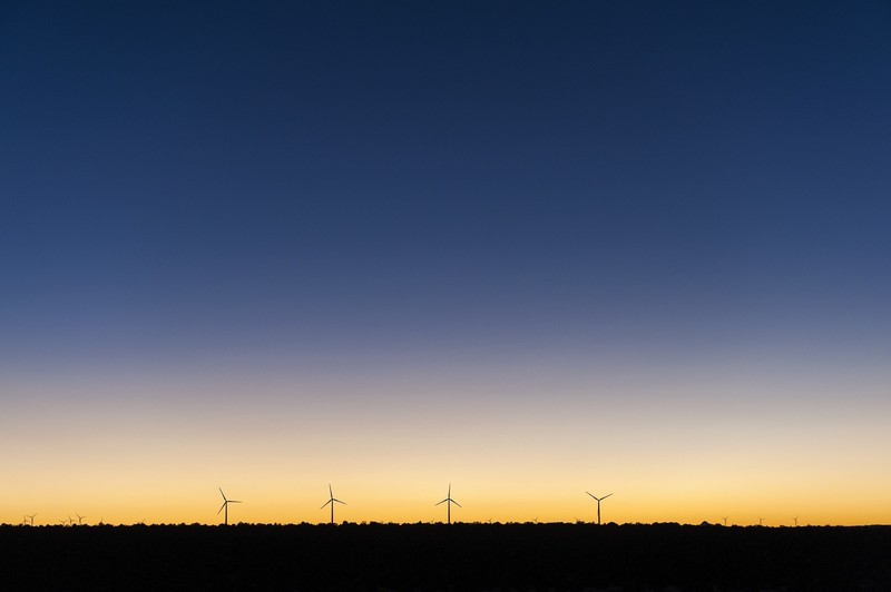minimalism, simple, sky, nature, sunset, silhouette, wind farm