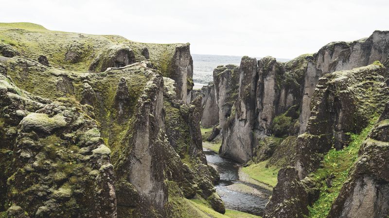 river, cliff, rocks, stone, landscape, iceland, 4k