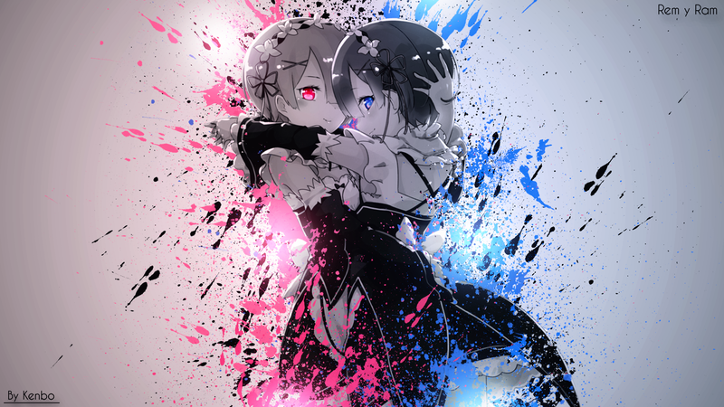 Re:Zero Kara Hajimeru Isekai Seikatsu, Rem (Re: Zero), anime girls, anime, splatter, paint splatter, Ram (Re: Zero)