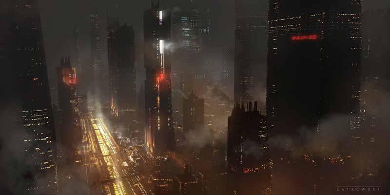 artwork, science fiction, futuristic, night, cityscape
