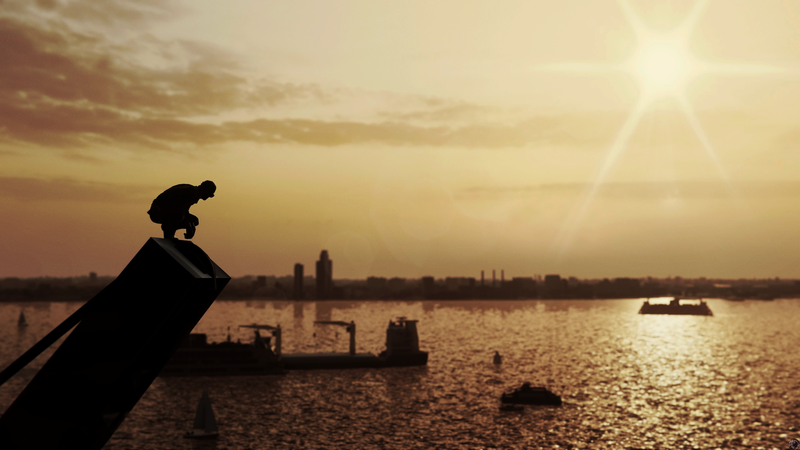 Spider-Man, video games, silhouette, sepia, river, Spider-Man (2018)
