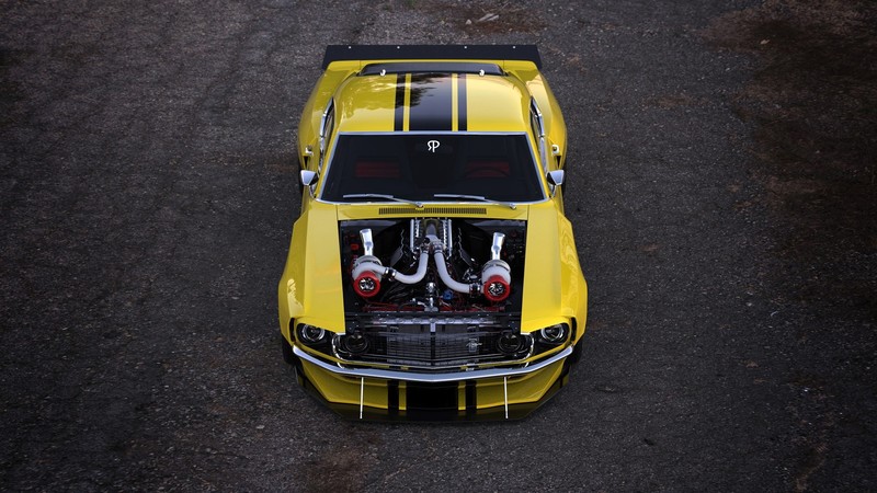 yellow cars, car, vehicle, Rostislav Prokop, Ford, Ford Mustang, twin-turbo