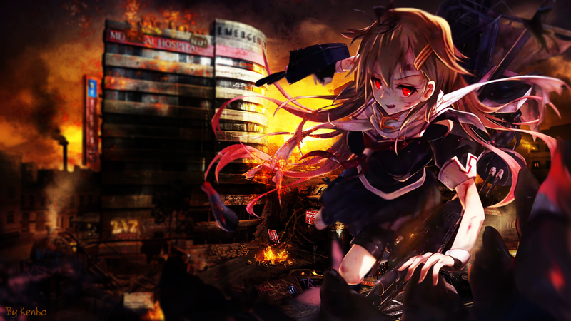 anime girls, Guns GirlZ, red eyes, Yuudachi (KanColle)