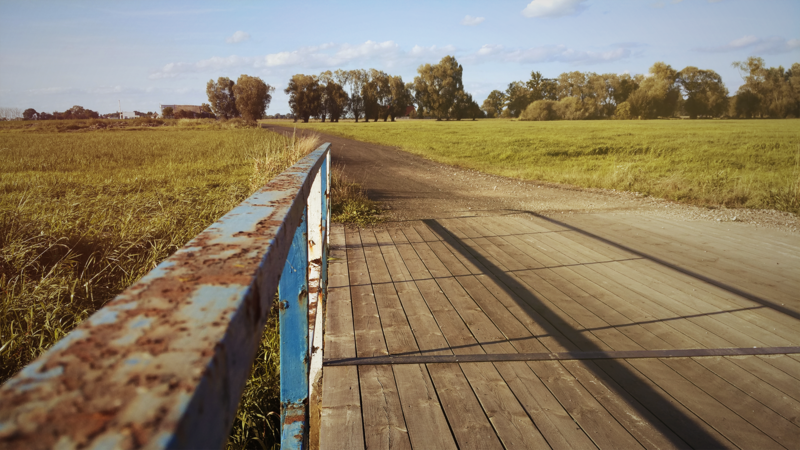 Poland, bridge, grass, trees, road, rust
