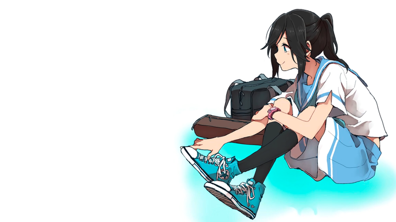 anime, manga, anime girls, simple background, minimalism, schoolgirl, sailor uniform, Converse, sneakers