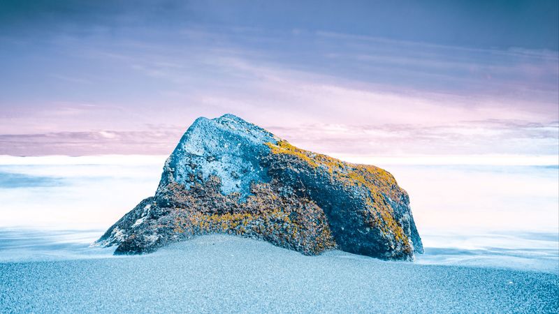 stone, rock, snow, moss, 4k