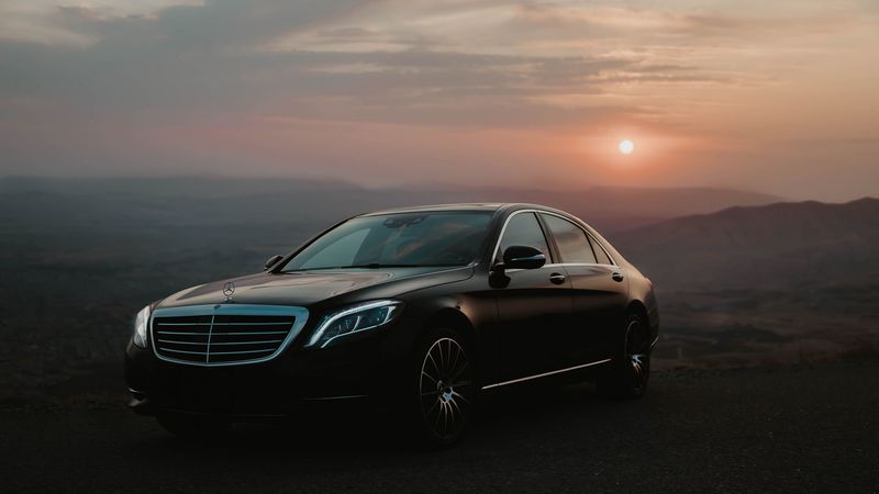 mercedes, car, black, side view, dusk, 4k